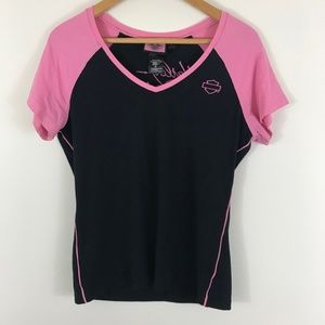 Harley Davidson Pink Baseball Tee Top Size Large